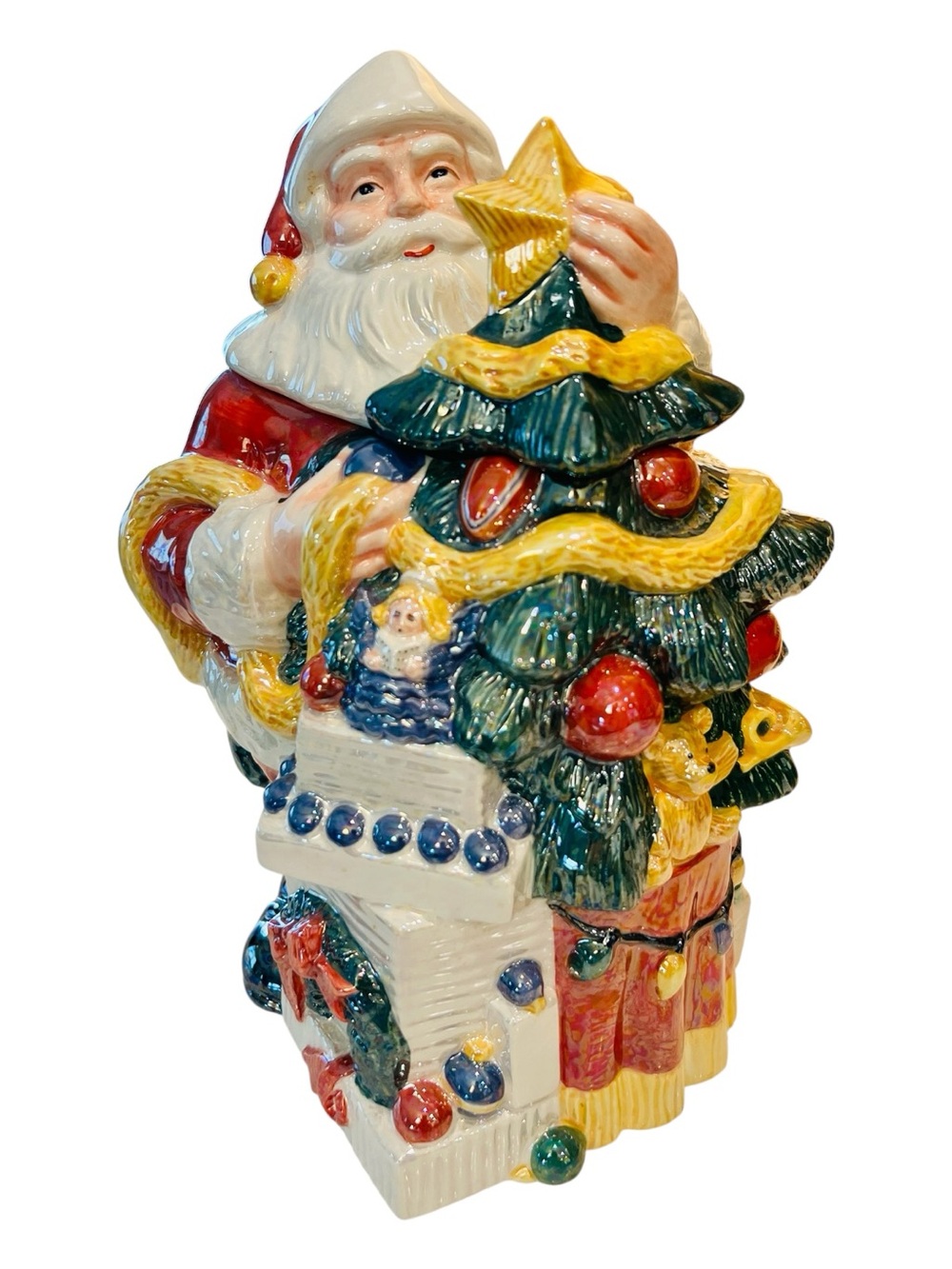 Vintage Department 56 Santa Claus Cookie Jar Lusterware Christmas Tree 10”